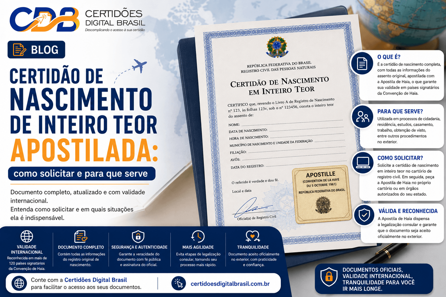 Certidão de nascimento de inteiro teor apostilada: como solicitar e para que serve